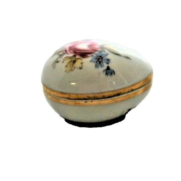 Limoges Trinket Box Oval Shaped Unhinged Floral France - Picture 3 of 7